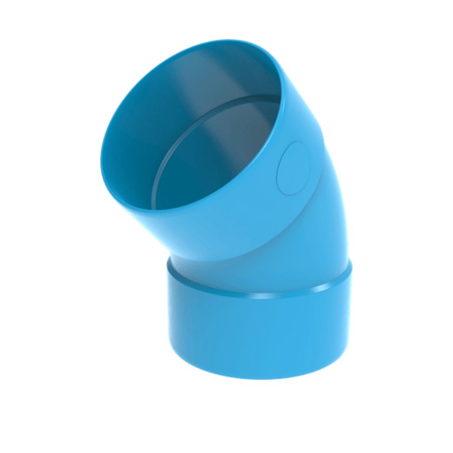 Bocht lijm 45° PVC luchtverdeelsysteem VENTIZA blauw Ø125mm mof/mof