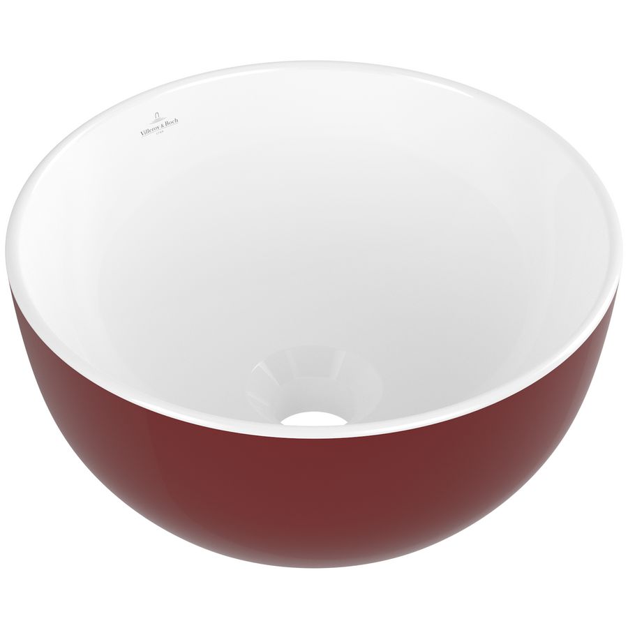 Opzetwaskom rond ARTIS Ø325mm kleur buitenzijde Bordeaux (rood) binnenzijde wit zonder overloop