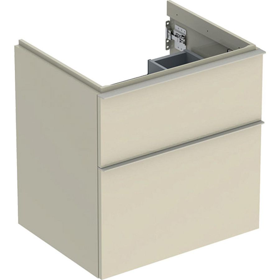 iCon wastafelonderkast 2x la 60cm zandgrijs hoogglans / greep zandgrijs mat