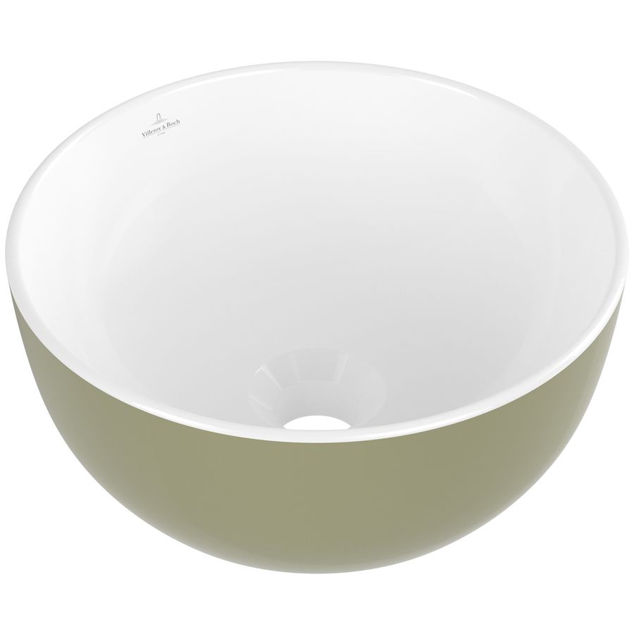Opzetwaskom rond ARTIS Ø325mm kleur buitenzijde Sage green (groen) binnenzijde wit zonder overloop