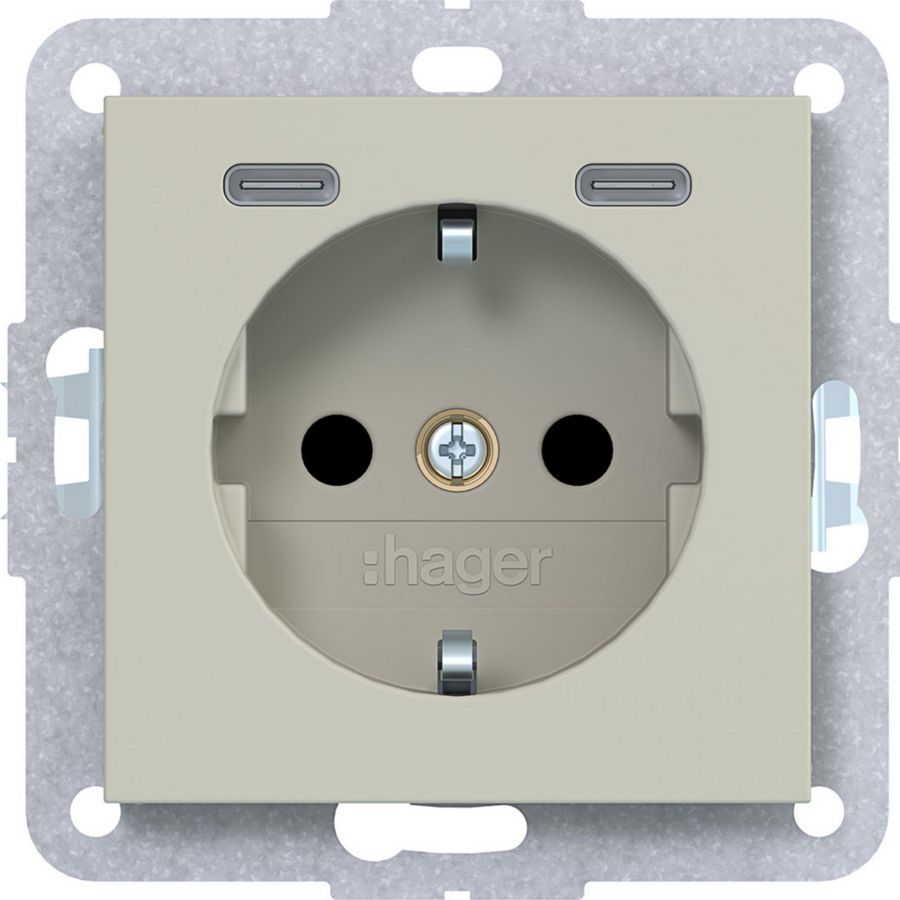 SCHUKO-wandcontactdoos USB-C Safety Plus A.x/C.x pebble mat