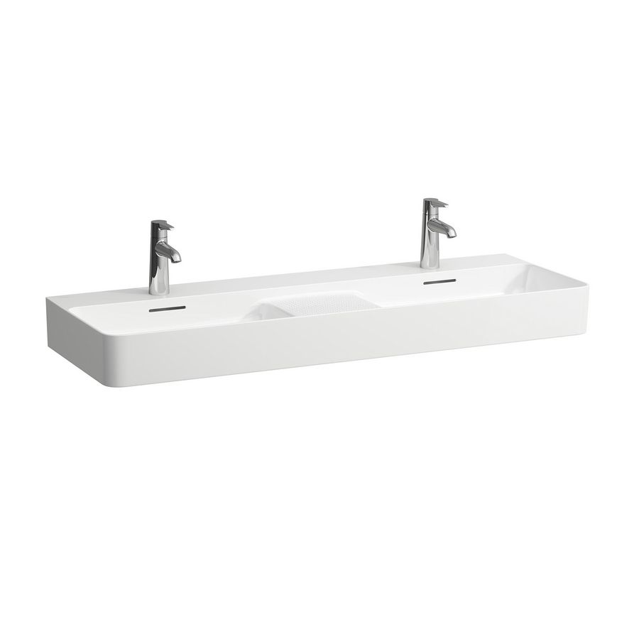 Wastafel dubbel met semi nat gedeelte VAL 120x42cm mat wit 1 kraangat LI+RS