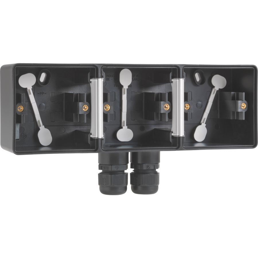 Spuitwaterdichte drievoudige horizontale opbouwdoos zwart