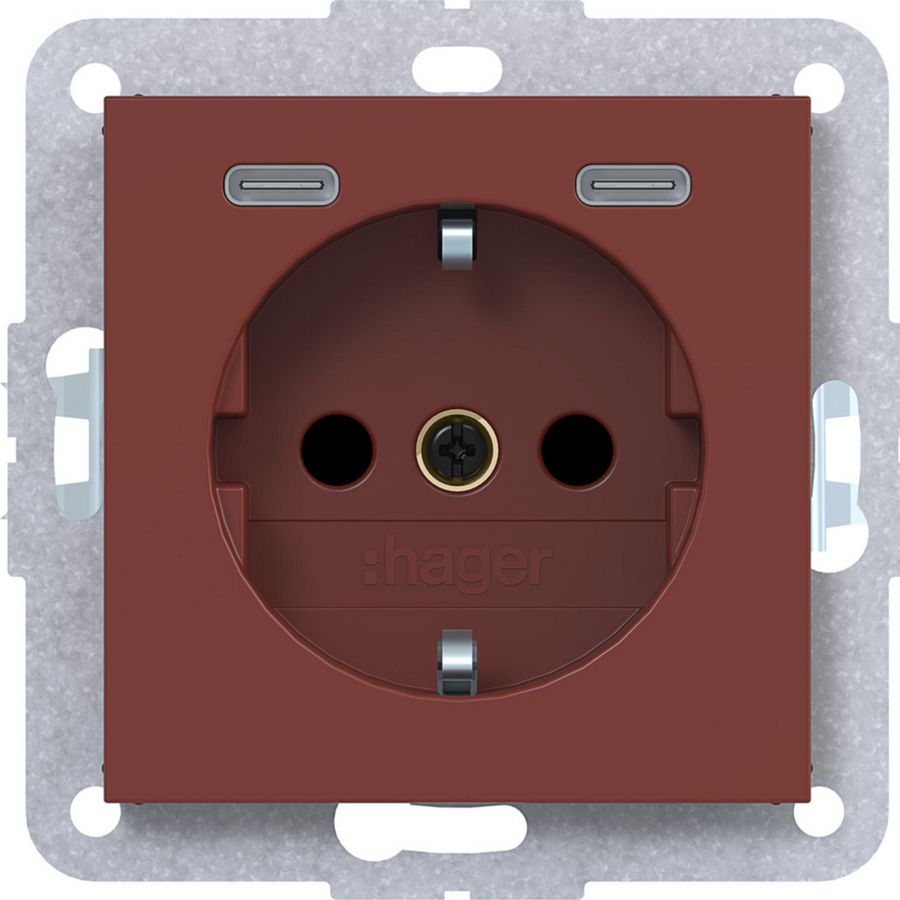 SCHUKO-wandcontactdoos USB-C Safety Plus A.x/C.x carmin halfgl