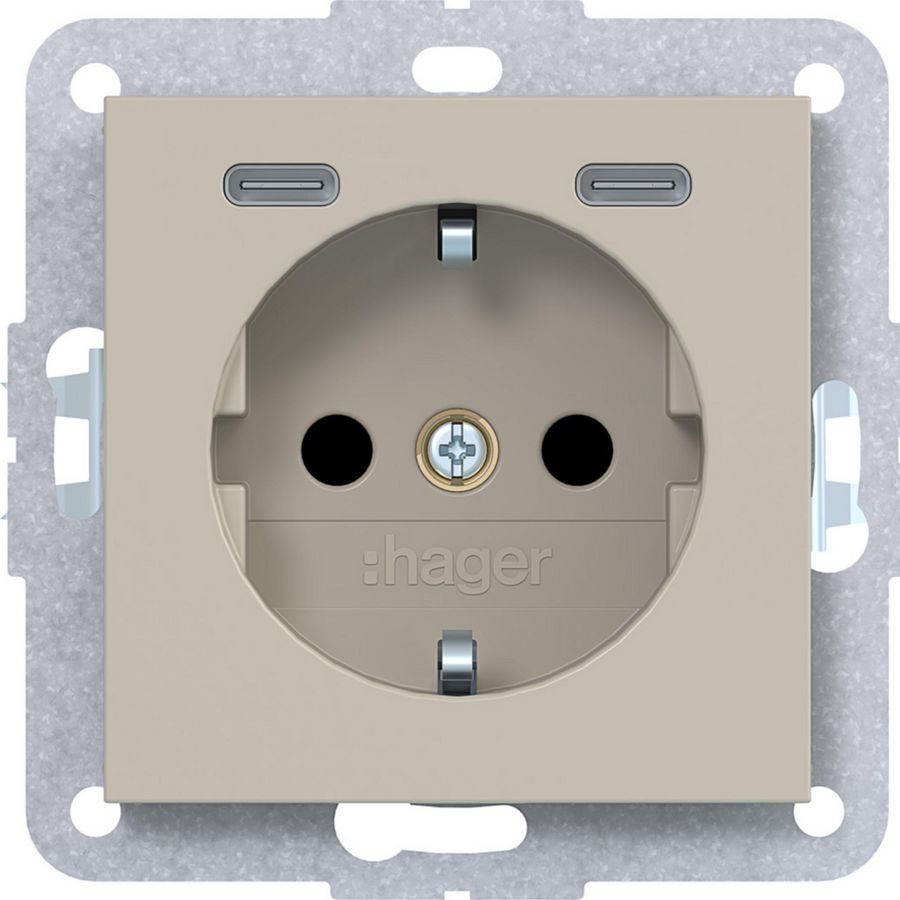SCHUKO-wandcontactdoos USB-C Safety Plus A.x/C.x sand mat