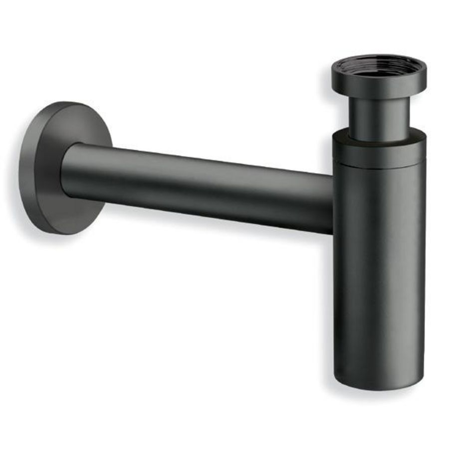 Round designsifon 1.1/4x32mm mat zwart m.rozet