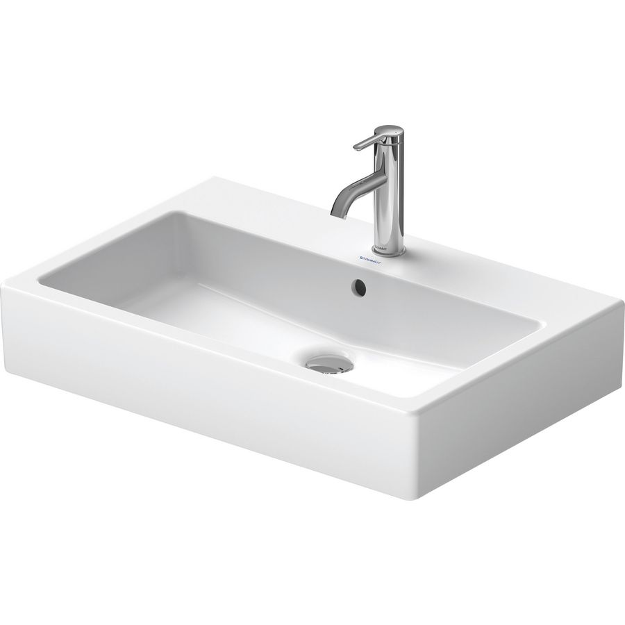 VERO #045470 wastafel 700mm wit met kraangat met overloop geslepen onderzijde