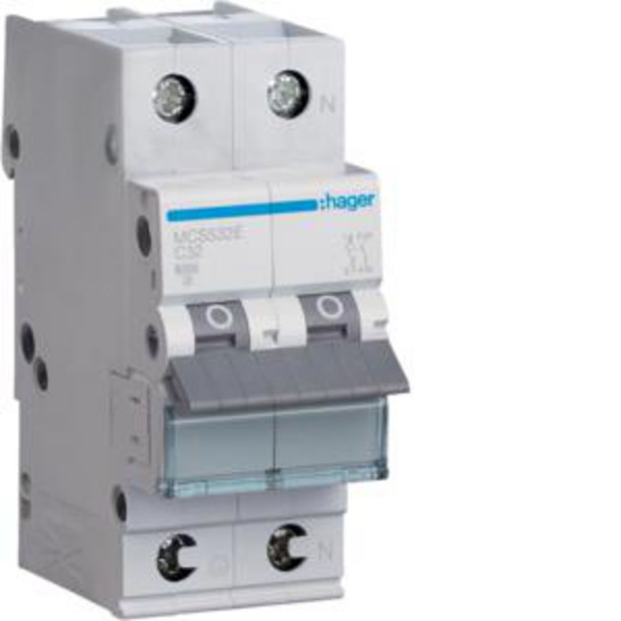 Installatieautomaat 1-polig + Nul 32A C-karakteristiek 6kA QB