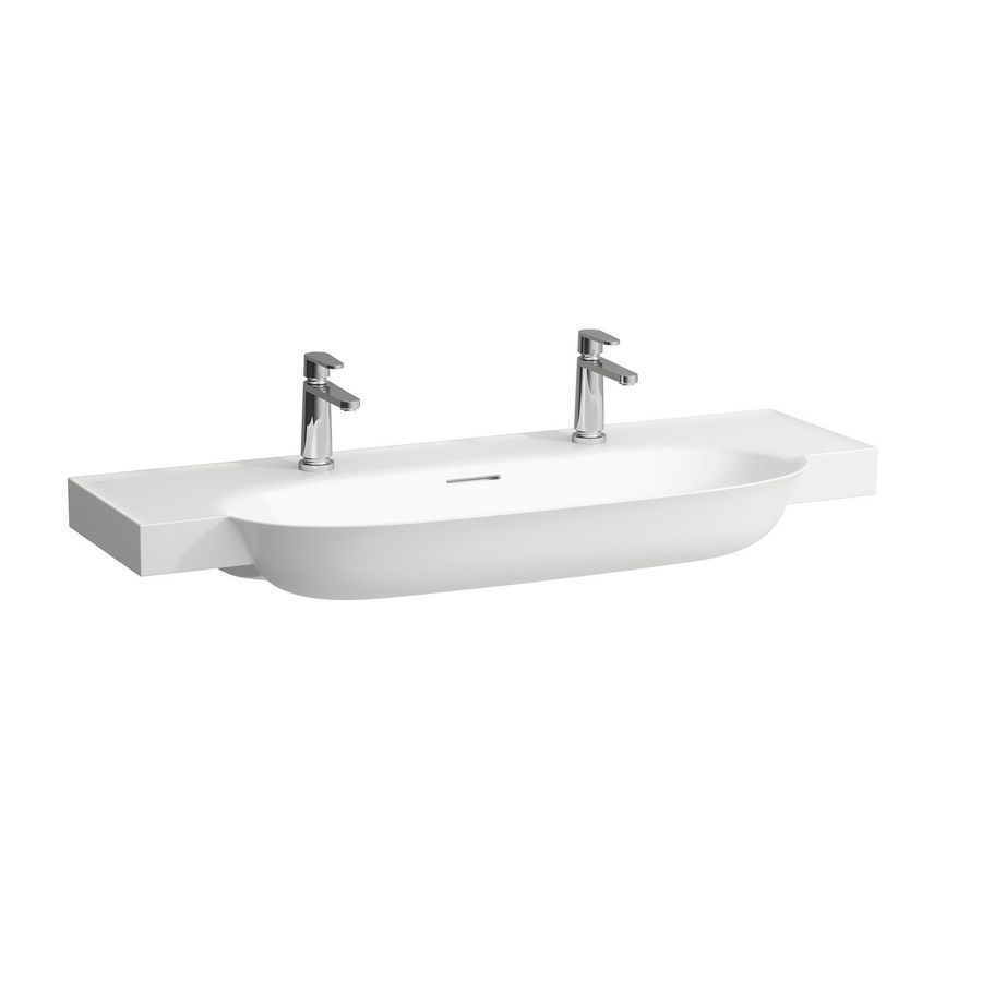 Wastafel Met Overloop Met Twee Kraangaten 120X48 wit