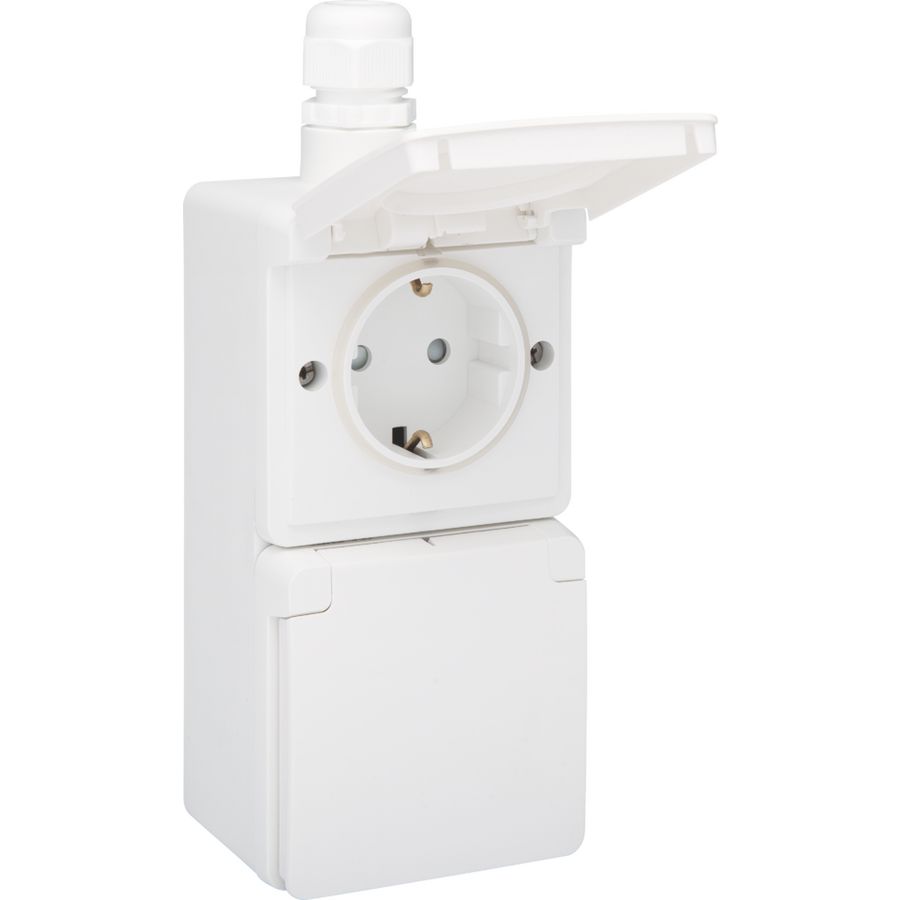 Spuitwaterdicht dubbel VERT stopcontact 1xM20 schroef wit