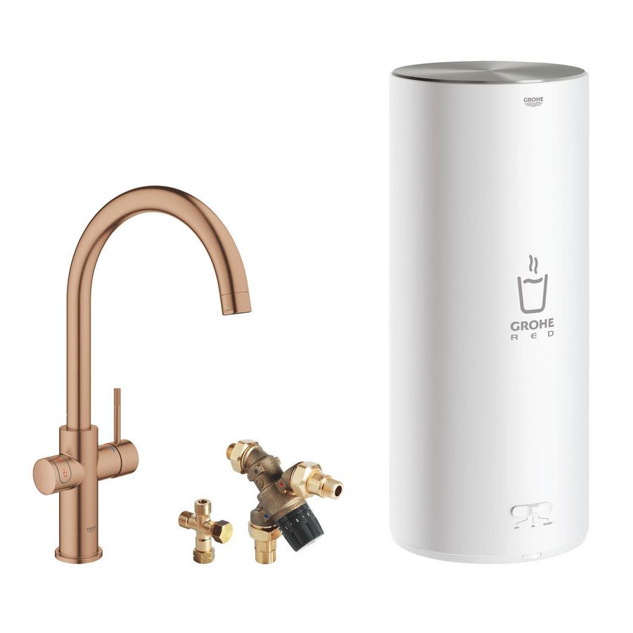 Red duo keukenmengkraan c-uitloop&combi boiler warm sunset geborsteld (mat bronskleurig)