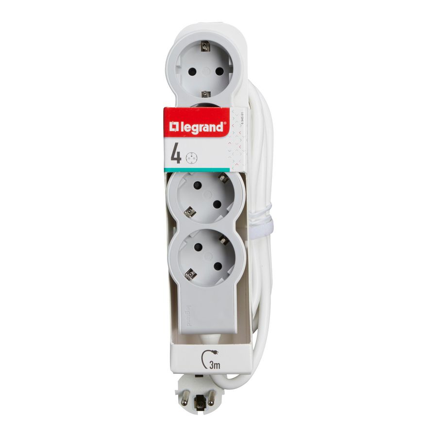 Contactdoos standaard 4x2P + A 3m. wit-grijs