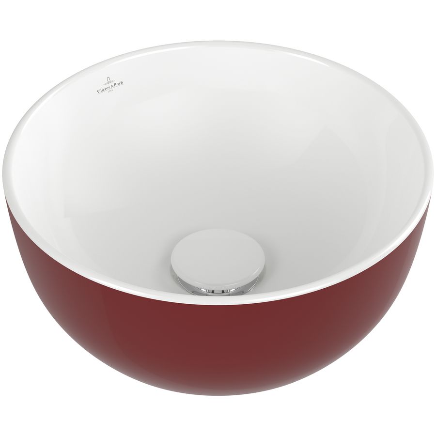Opzetwaskom rond ARTIS Ø325mm kleur buitenzijde Bordeaux (rood) binnenzijde wit zonder overloop