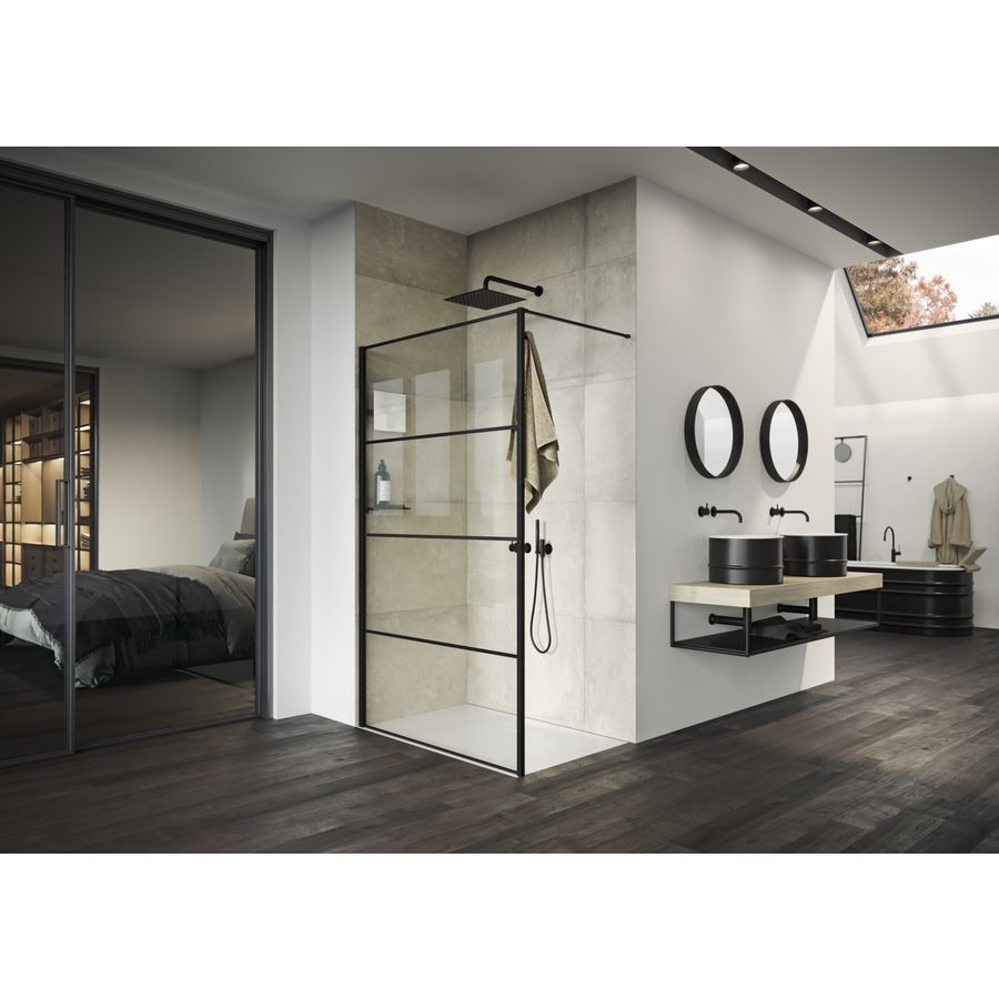 Inloopdouche Select+ Frame 900x2000mm Black Stripes Anti-P. 6mm excl. Shelf incl. dwarssteun
