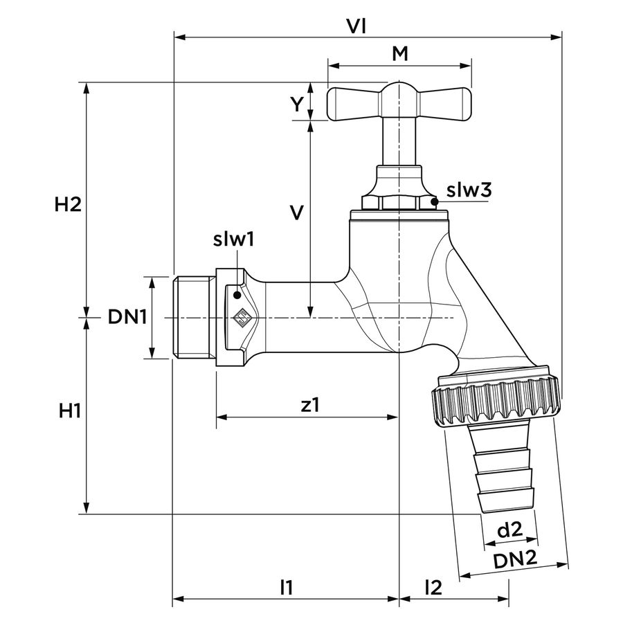 Tapkraan kruk slangtule M G1/2 mat verchroomd type 1151
