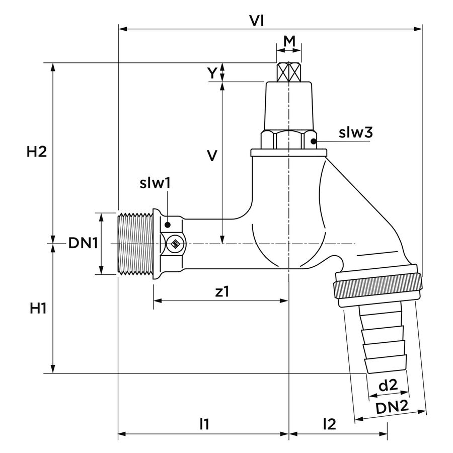 Tapkraan sleutel slangtule M G1/2 mat verchroomd Type 1152
