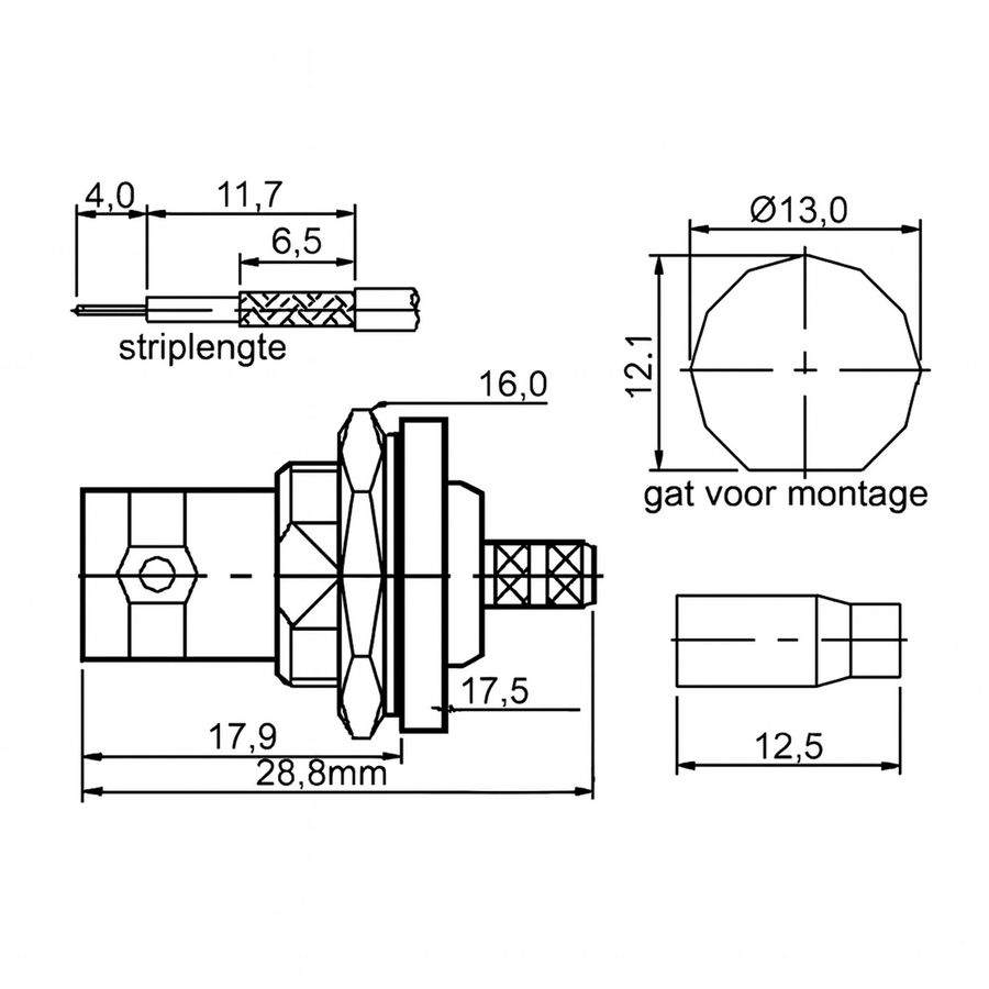 Kist a 10st. Connector BNC 75 ohm chassisdeel Female recht