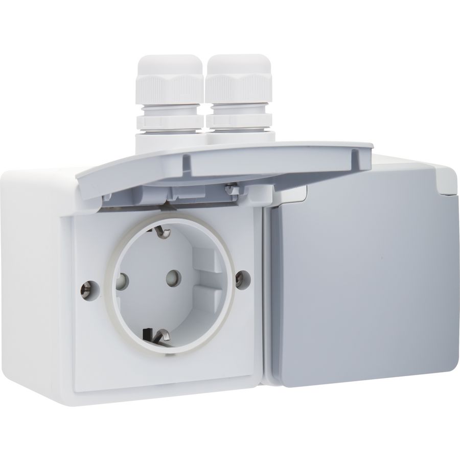 Spuitwaterdicht dubbel HORstopcontact 2xM20 insteek grijs