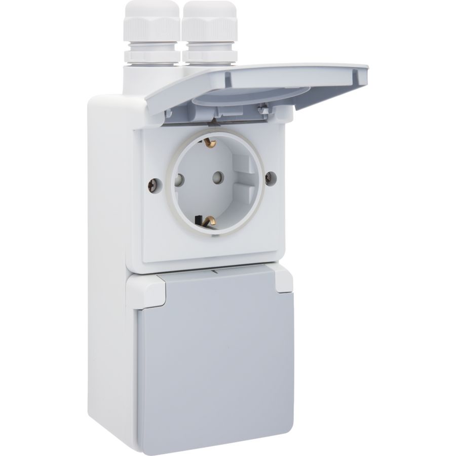 Spuitwaterdicht dubbel VERT stopcontact 2xM20 schroef grijs