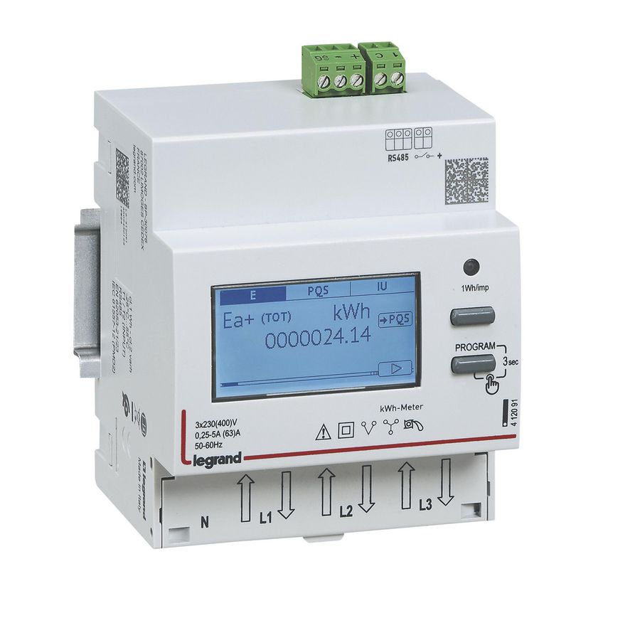 Teller driefase 63A zonder MID RS485 4 modulen