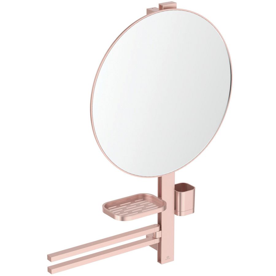 Accessoire bar Alu+ L800 met spiegel rond ø500mm Rose incl. bevestigingsmateriaal