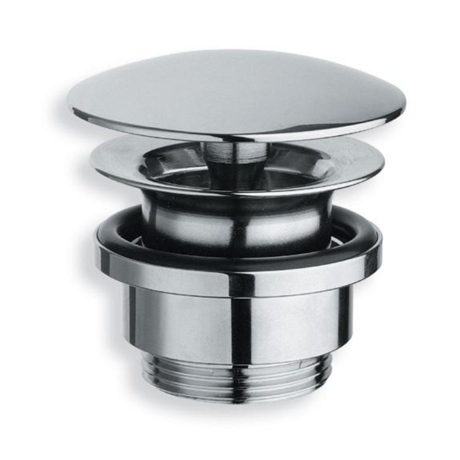 Wastafelafvoerplug rvs-look UD525 1.1/4" univ. ø64mm / 5-65mm vast (niet afsluitbaar)