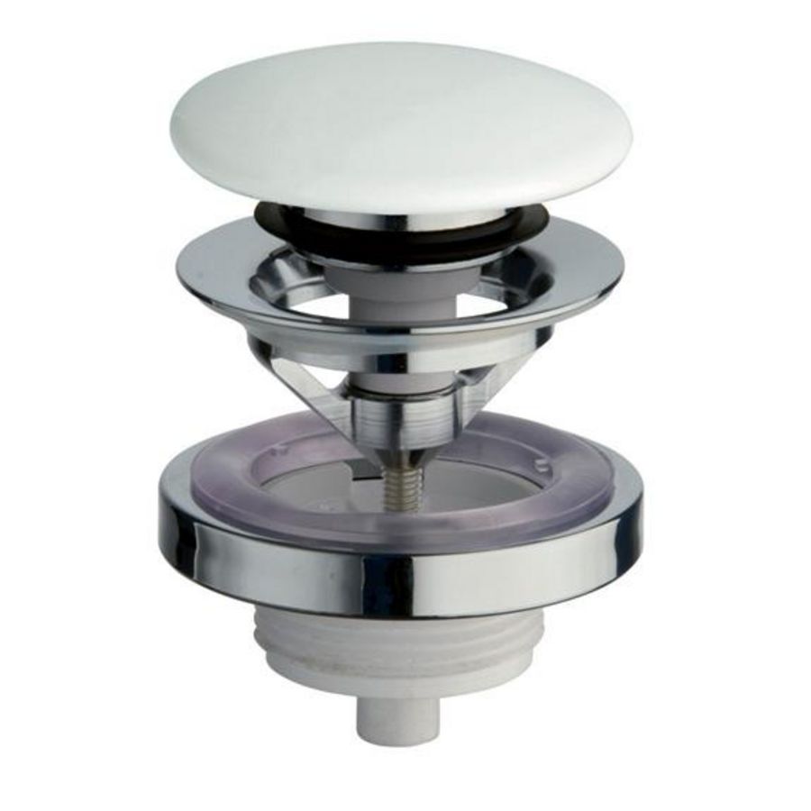 Wastafelafvoerplug Push Open UD850 1.1/4" chroom 72mm incl. keramische afdekkap wit / 5-60mm