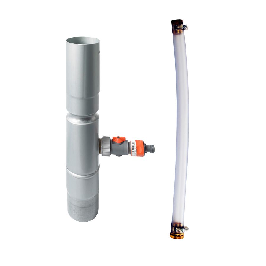 Zinken graphite-grey hemelwateropvang 100mm met Gardena slang-aansluiting