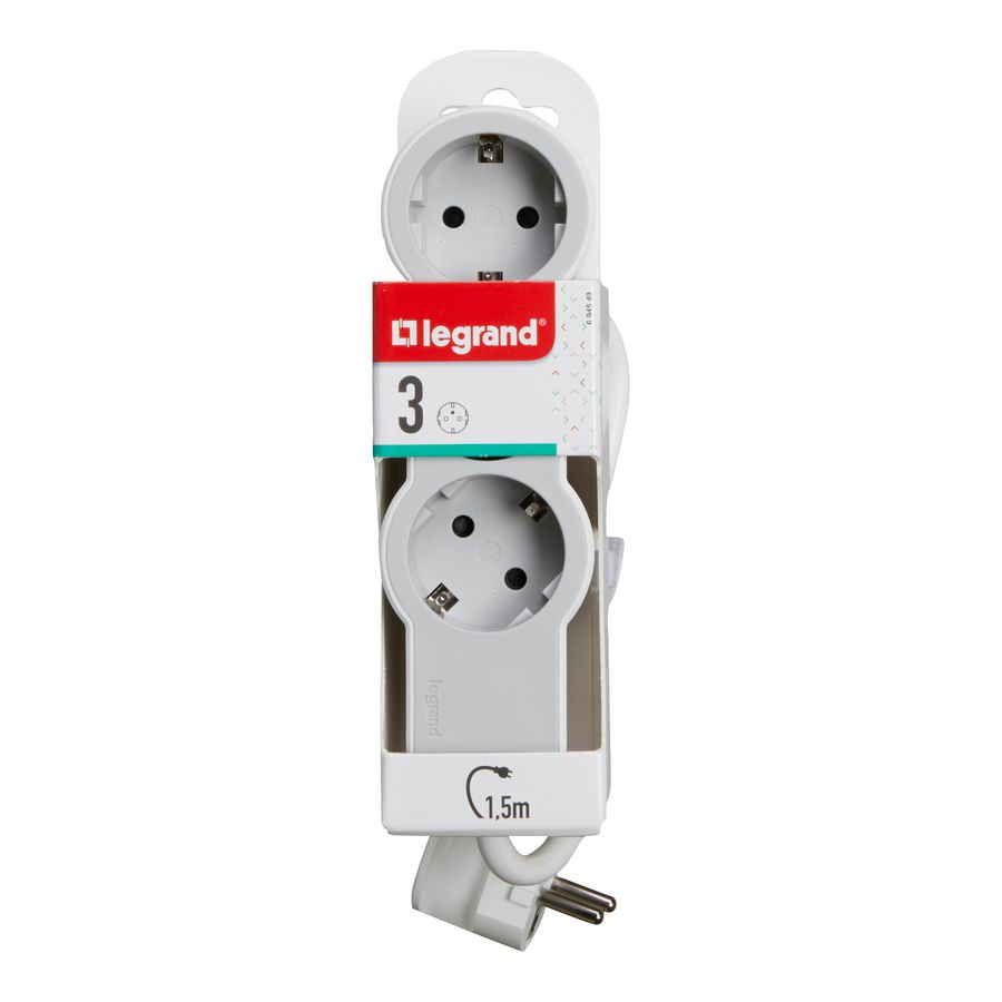 Contactdoos standaard 3x2P + A 1,5m. wit-grijs