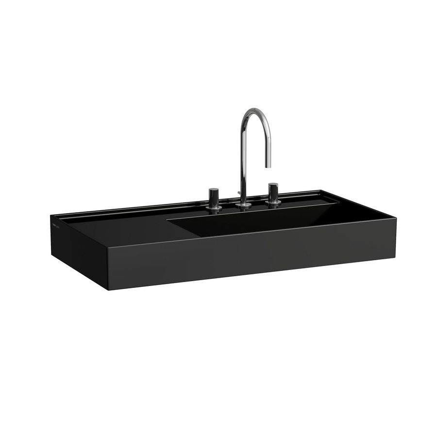 Wastafel sAPhirkeramik links 900x460mm m.kr.gat glossyblack