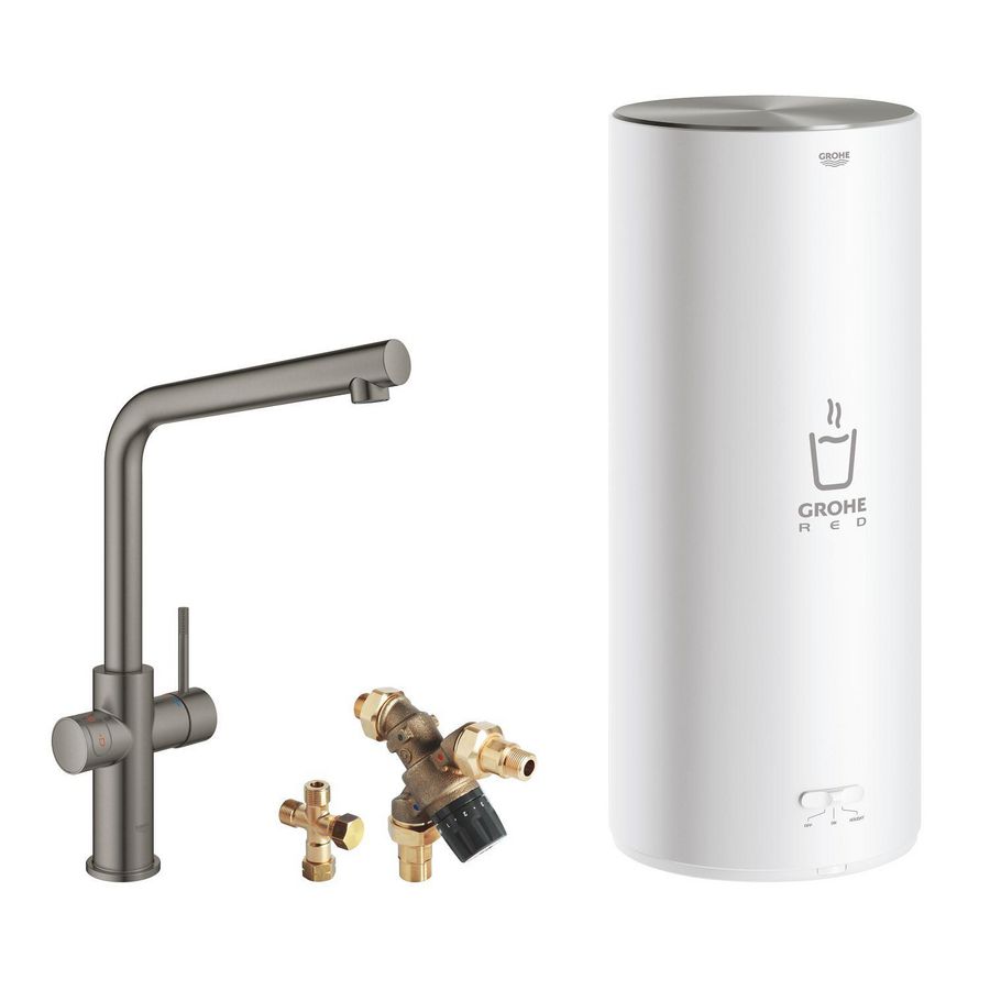 Red duo keukenmengkraan L-uitloop&combi boiler hard graphite geborsteld (mat donker grijs)