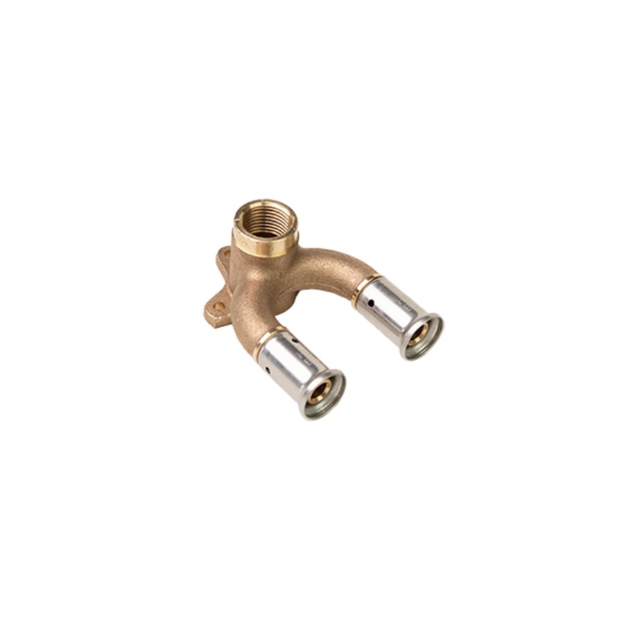 Muurplaat doorstromend laag persaansluiting 3P 16x1/2"bn. x 16mm u-vorm