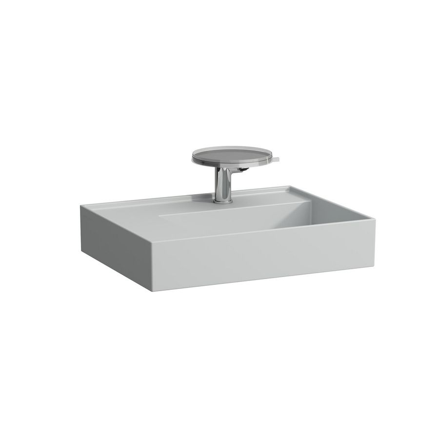 Wastafel sAPhirkeramik links 600x46mm met kraangat mat grijs
