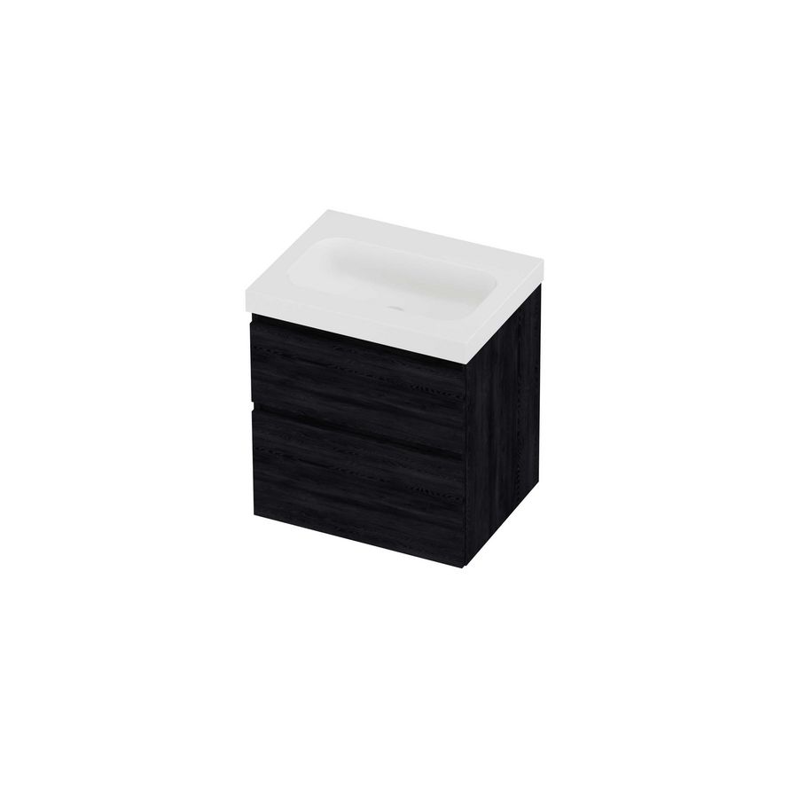 Haga Set polystone Mezza wastafel zonder kraangat en onderkast a-symmetrisch 600x460x660mm matt White/Black oak