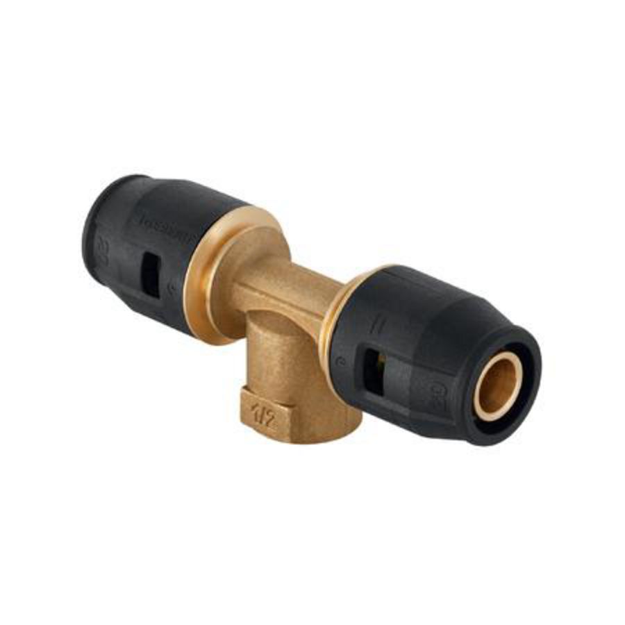 T-koppeling verlopend 16x1/2"bn.dr.x16mm insteek messing PUSHFIT