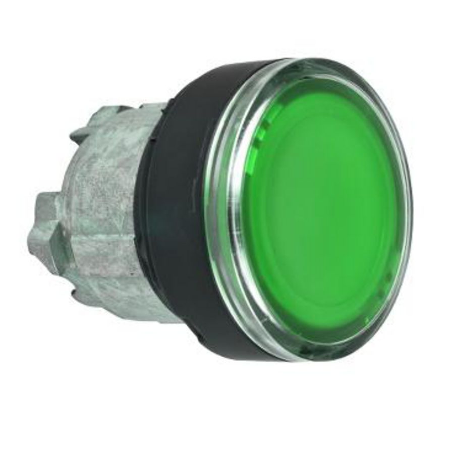 Kop verlichte drukknop 22mm Ongemarkeerd Groen Zwart metaal