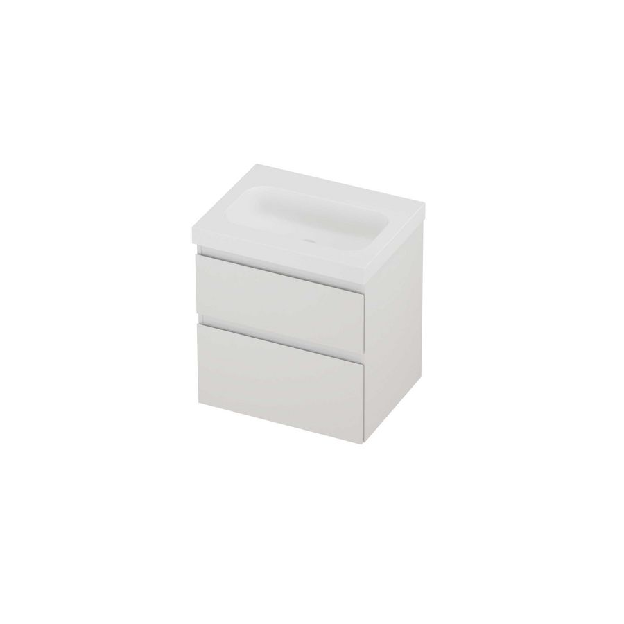 Haga Set polystone Mezza wastafel zonder kraangat en onderkast a-symmetrisch 600x460x660mm matt White/glans wit