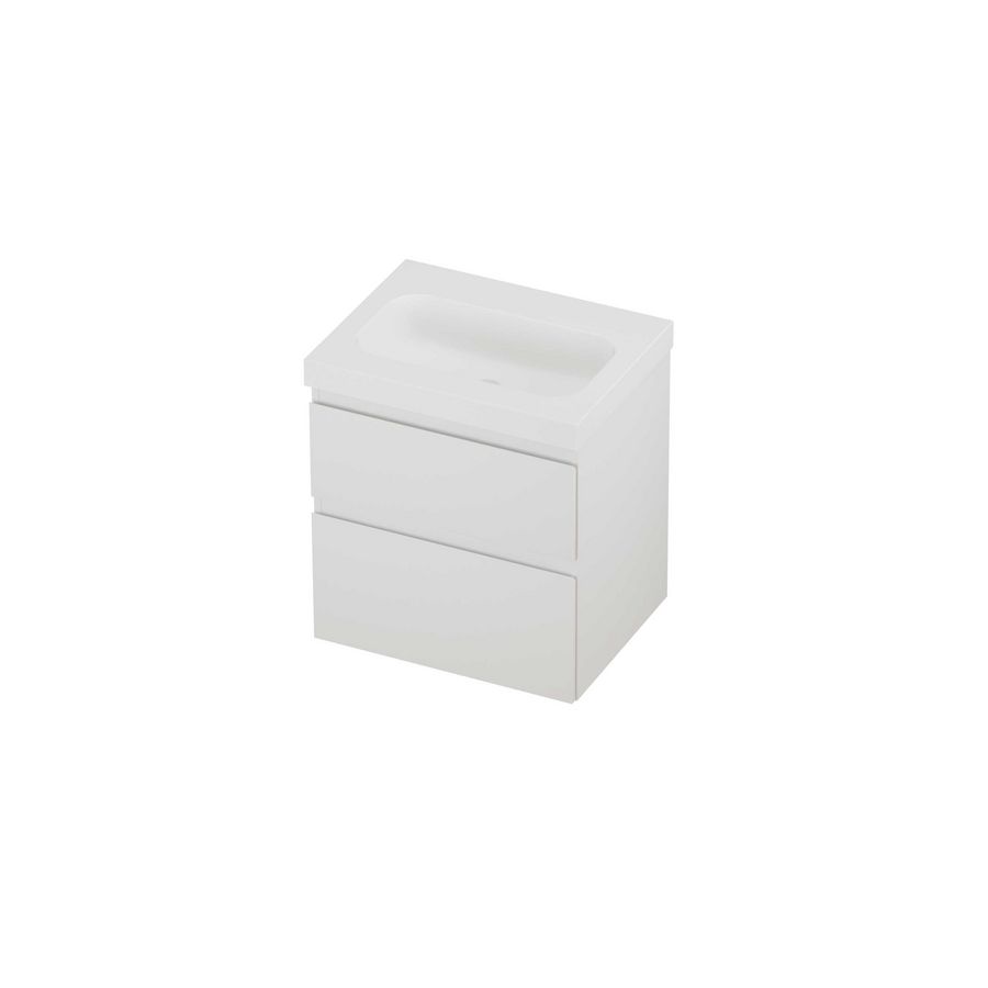 Haga Set polystone Mezza wastafel zonder kraangat en onderkast a-symmetrisch 600x460x660mm matt White/mat wit