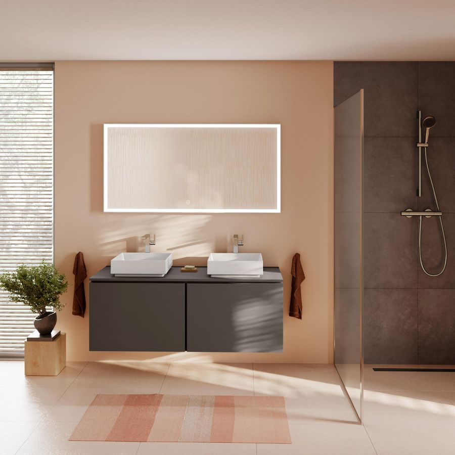 Console Xilesa E 1375/550 2 uitsparingen waskom z. kraangat Slate Matt Grey