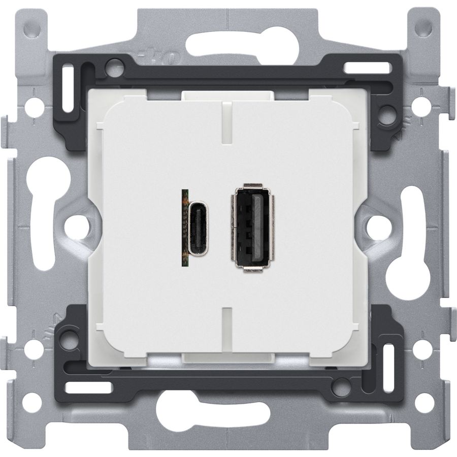 Dubbele smart USB-A en USB-C lader sokkel 60x71 schroefbev.