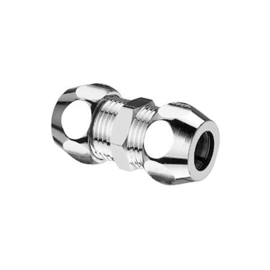 Dubbele koppeling 1/2" x 1/2" Ø12mm chroom