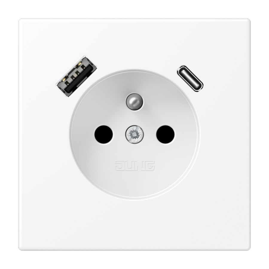 Wandcontactdoos +lader LS wit mat penaarde+USB-A+C