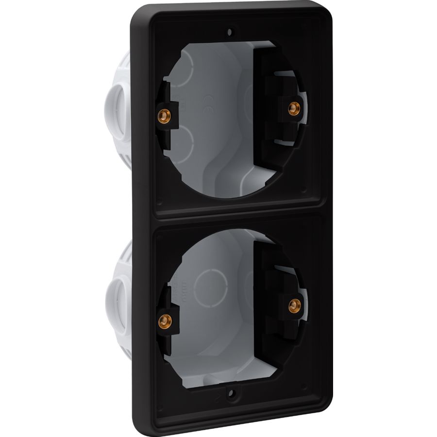 Spuitwaterdichte 2-voudige verticale inbouwdoos 2 functies zwart