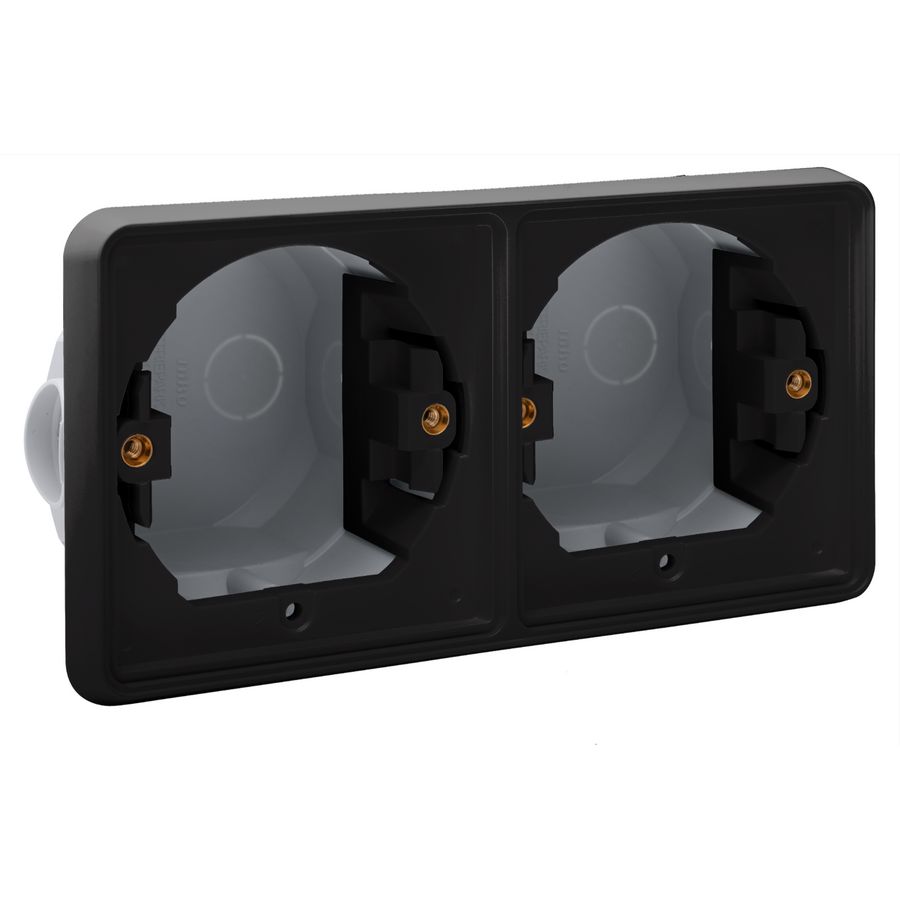 Spuitwaterdichte 2-voudige horizontale inbouwdoos 2 functies zwart