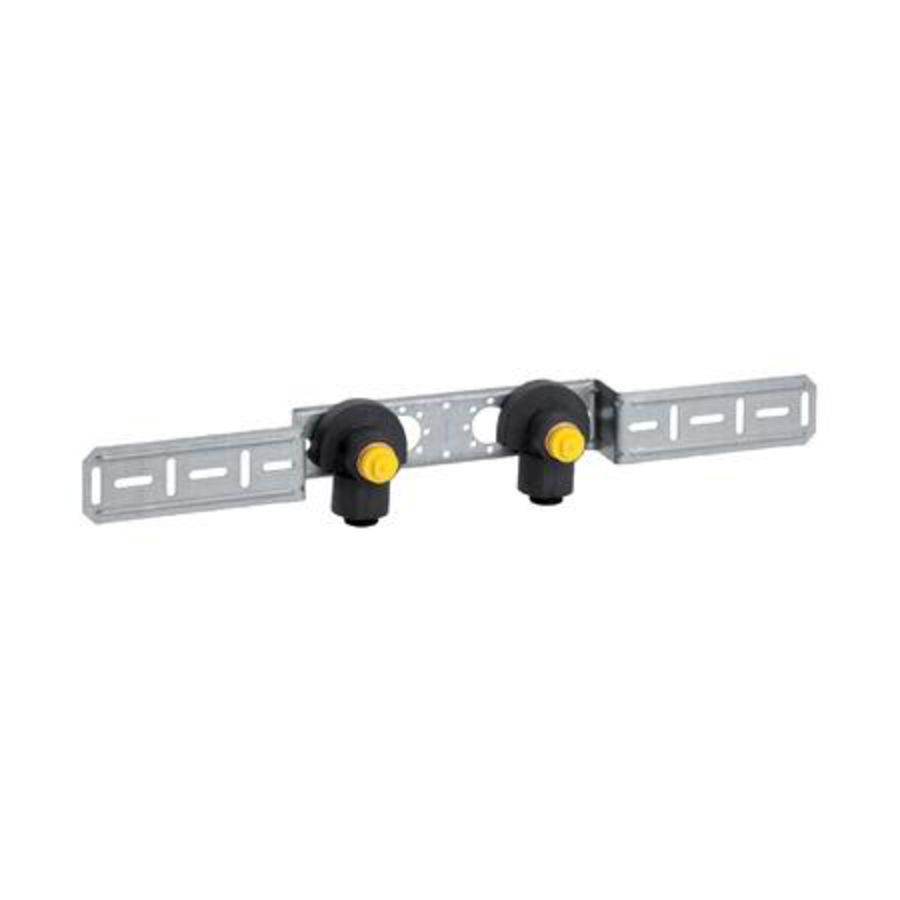 Muurplaat 2x hoh 153mm geluidisol op beugel messing 16x1/2"bn.dr. PUSHFIT insteek