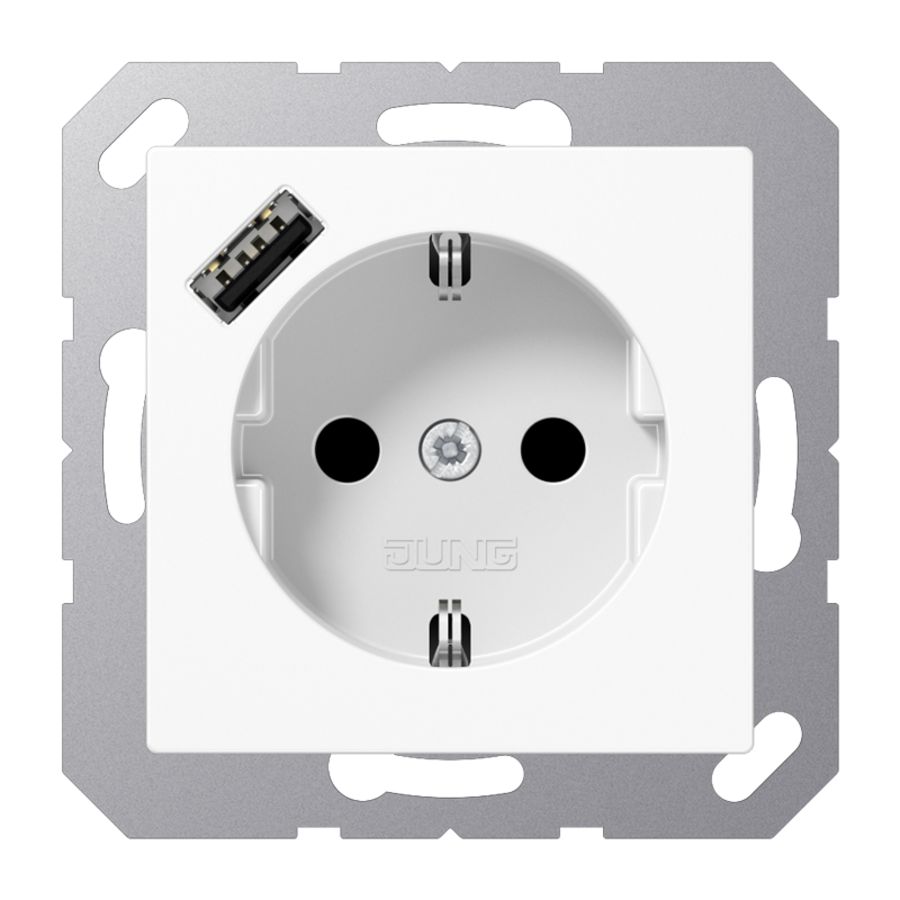 Wandcontactdoos m.lader alp.wit v.USB type A AS500