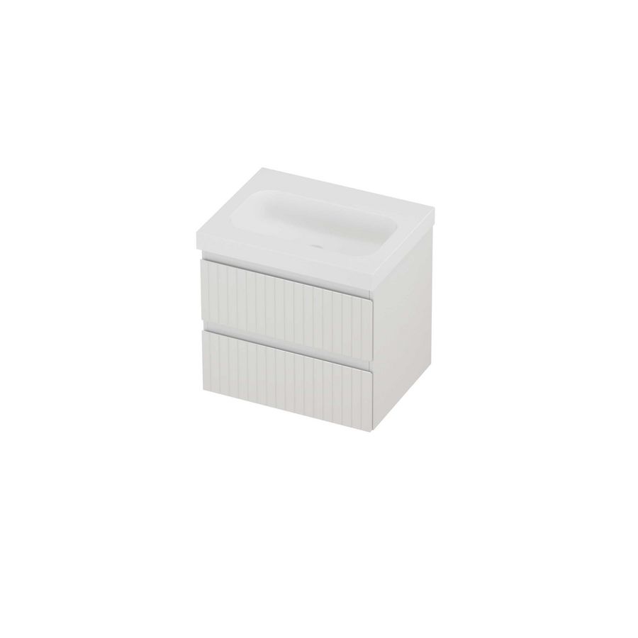 Haga Set polystone Mezza wastafel zonder kraangat en onderkast symmetrisch gefreesd 600x460x580mm matt White/glans wit
