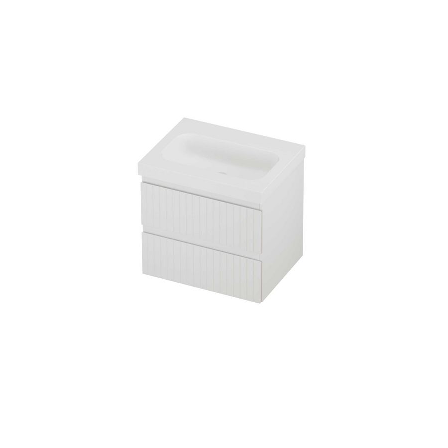 Haga Set polystone Mezza wastafel zonder kraangat en onderkast symmetrisch gefreesd 600x460x580mm matt White/mat wit