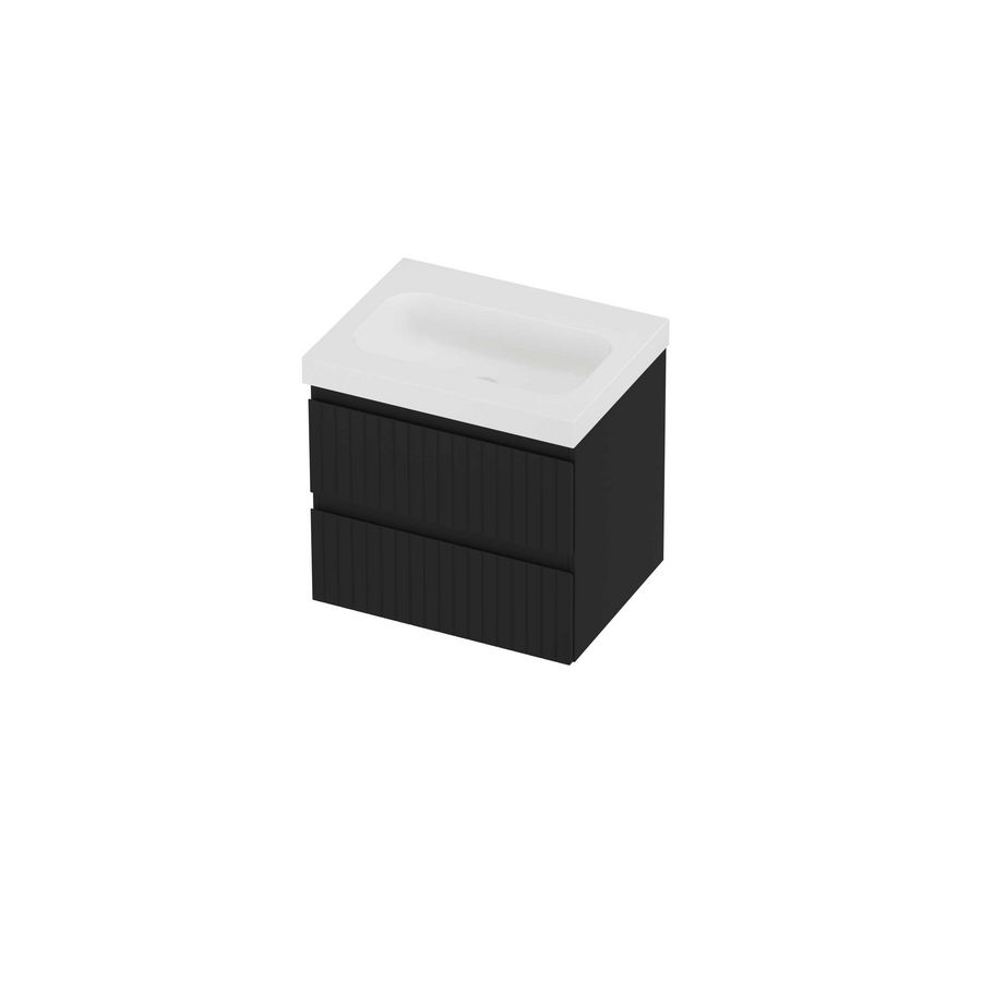 Haga Set polystone Mezza wastafel zonder kraangat en onderkast symmetrisch gefreesd 600x460x580mm matt White/mat zwart