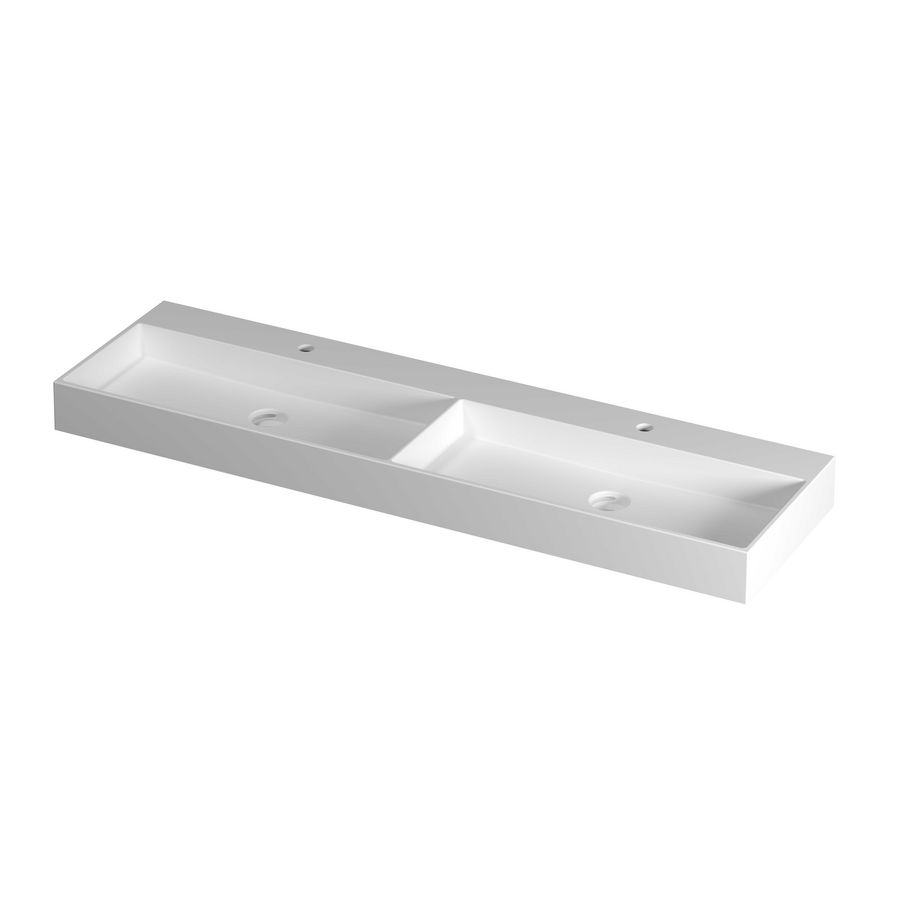 Wastafel porselein dubbel 2 kraangaten 1600x450x110 Mat wit United INK